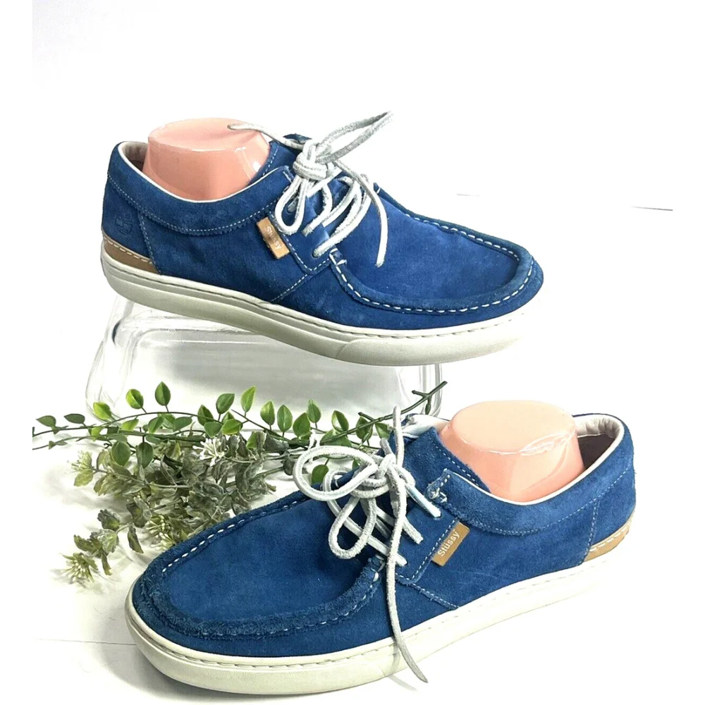 Stussy‎ x Timberland Blue Suede Boat Shoe Mens Size 10.5 US Lace Moc Rare